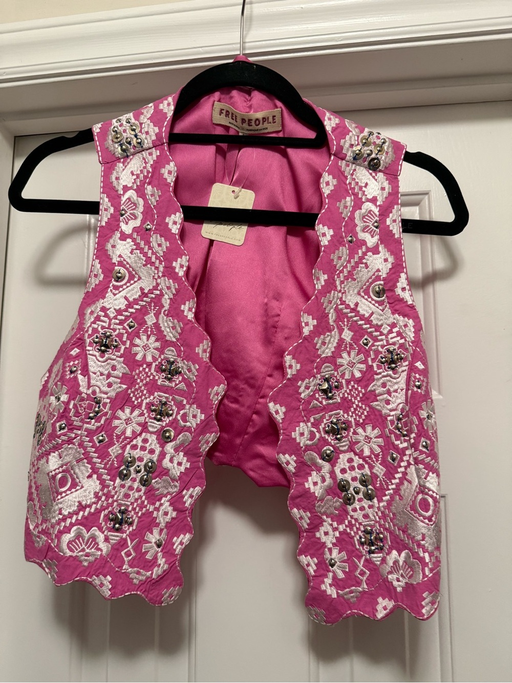 Free People Marigold Vest Embellished Pink & White Vest Size Small NWT